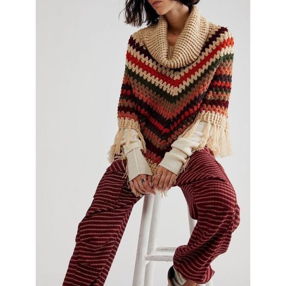 Free People Weekend Getaway Crochet Poncho Size OS - Picture 1 of 5